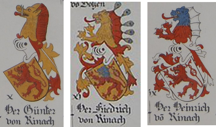 Wappen in der Schlacht von Sempach gefallener Rynacher Ritter in der Schlachtkapelle Sempach